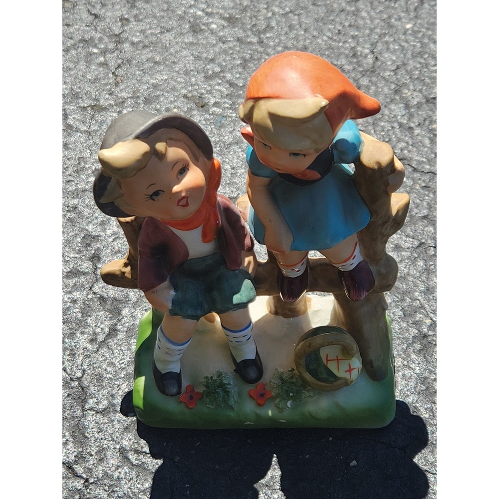 Vintage Lipper & Mann Japan Ceramic Figurine Boy and Girl on Fence 15/63